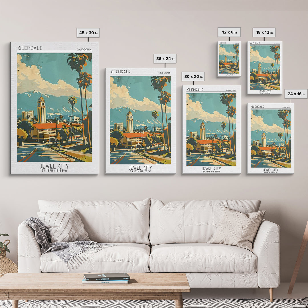 Glendale California Travel Poster, Framed Canvas Print, City Travel Poster, Vintage City Poster, Vintage Travel Art, Vintage Posters