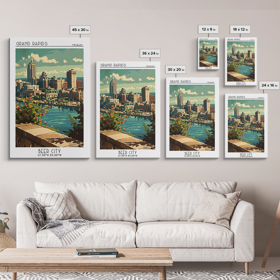 Grand Rapids Michigan Travel Poster, Canvas Print, City Travel Poster, Travel Wall Decor, Retro Travel Print, Travel Decor, Wall Art