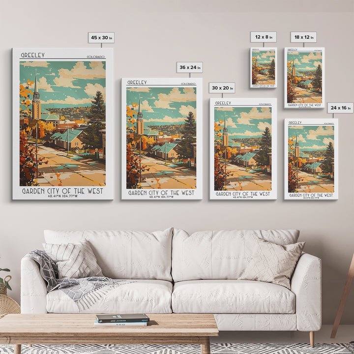 Greeley Travel Poster, Framed Canvas Print, Retro Wall Art, Travel Print, Fine Art Print, City Art Print, Poster Art, Travel Posters