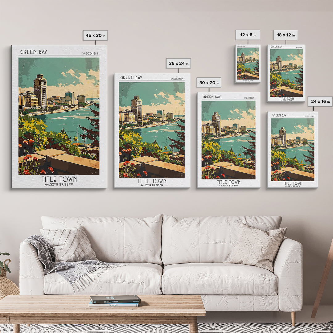Green Bay Travel Poster, Framed Canvas Print, Retro Travel Poster, City Wall Art, Art Print, Minimalist Poster, Mid Century Wall Art