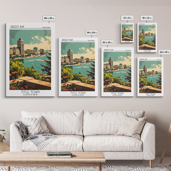Green Bay Travel Poster, Framed Canvas Print, Retro Travel Poster, City Wall Art, Art Print, Minimalist Poster, Mid Century Wall Art