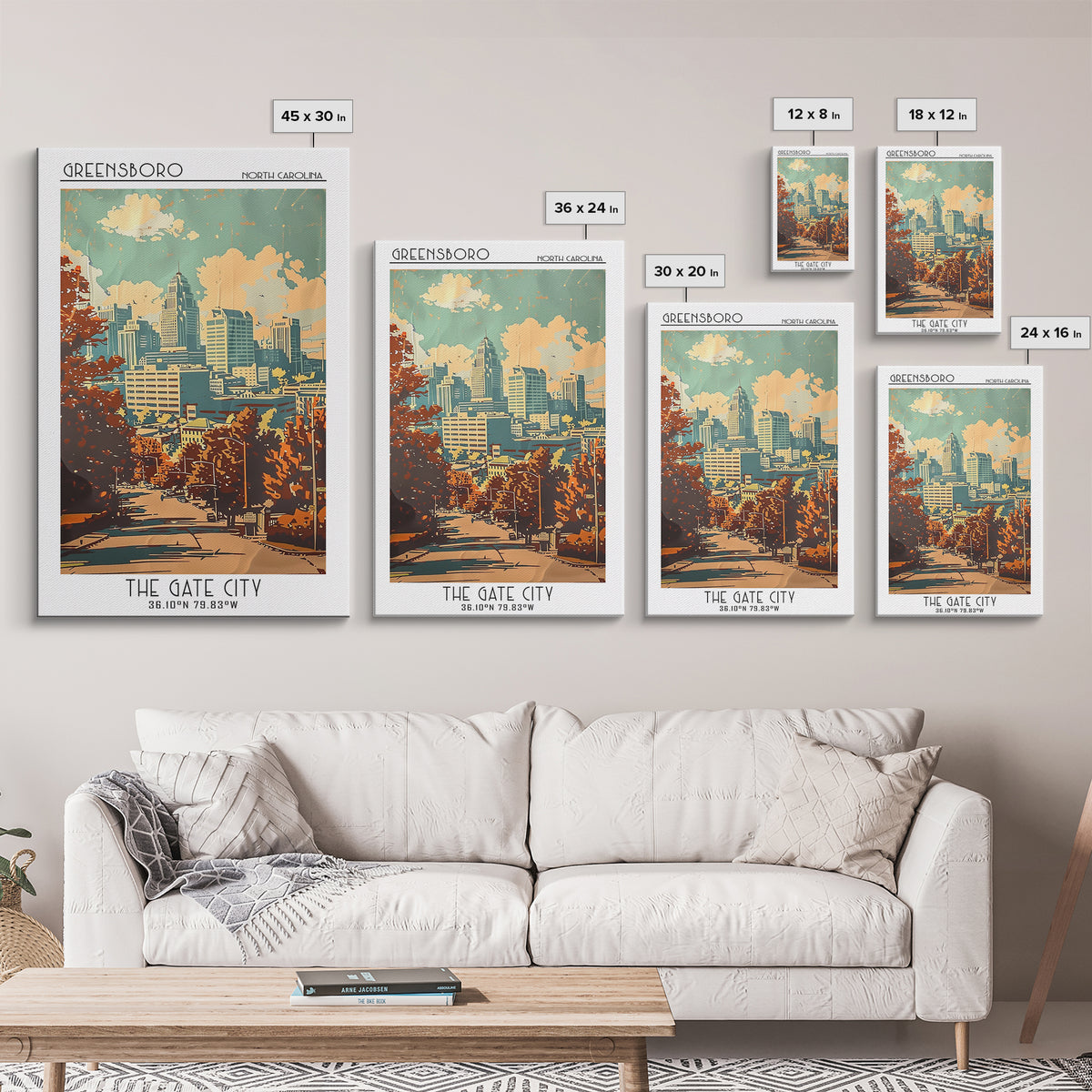 Greensboro North Carolina Travel Poster, Canvas Print, City Travel Poster, Vintage City Poster, Mid Century Wall Art, Travel Posters