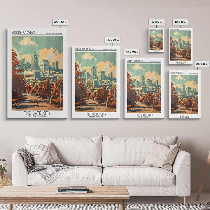 Greensboro North Carolina Travel Poster, Canvas Print, City Travel Poster, Vintage City Poster, Mid Century Wall Art, Travel Posters