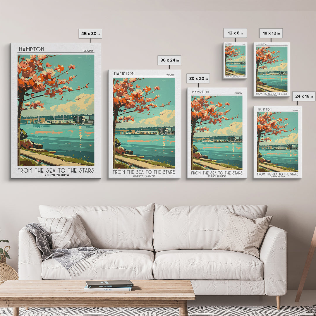 Hampton Travel Poster, Framed Canvas Print, Vintage Travel Print, City Wall Art, Travel Wall Art, Retro Travel Poster, Landscape Art