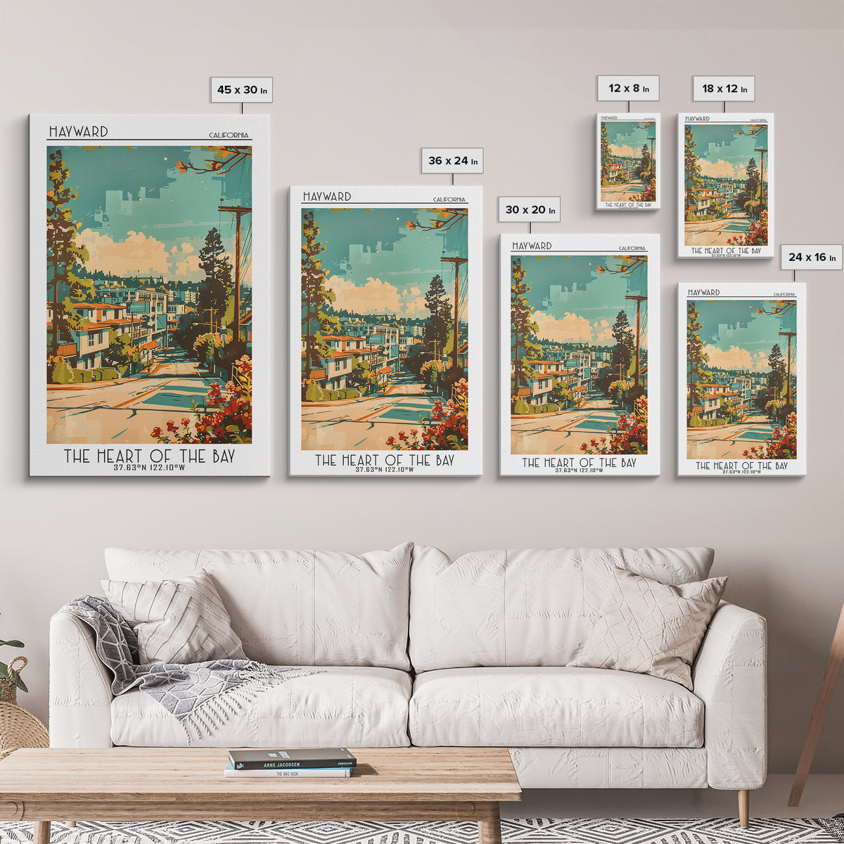 Hayward Travel Poster, Framed Canvas Print, Retro Travel Poster, City Wall Art, Landscape Art, Vintage Travel Art, City Illustration
