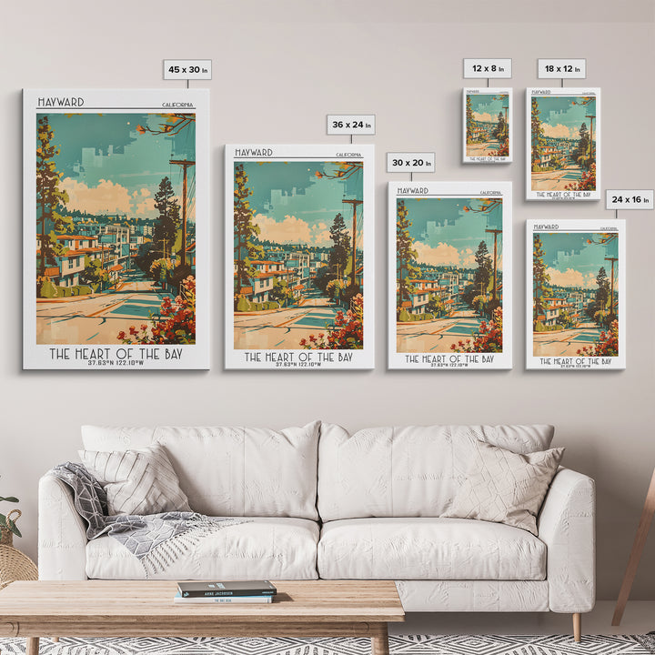 Hayward Travel Poster, Framed Canvas Print, Retro Travel Poster, City Wall Art, Landscape Art, Vintage Travel Art, City Illustration