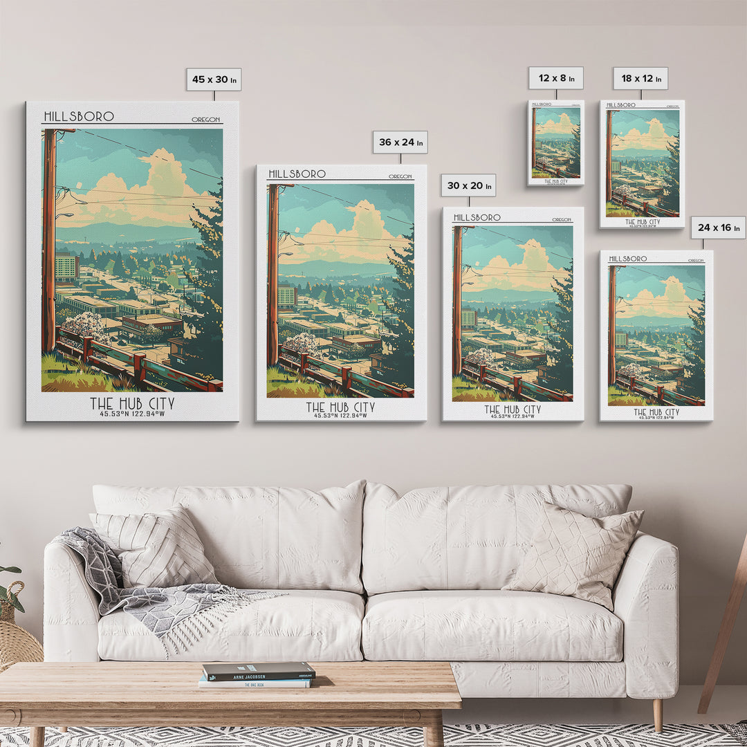 Hillsboro Oregon Travel Poster, Canvas Print, Retro Wall Art, Travel Print, Retro Travel Print, Travel Wall Decor, Modern Wall Decor