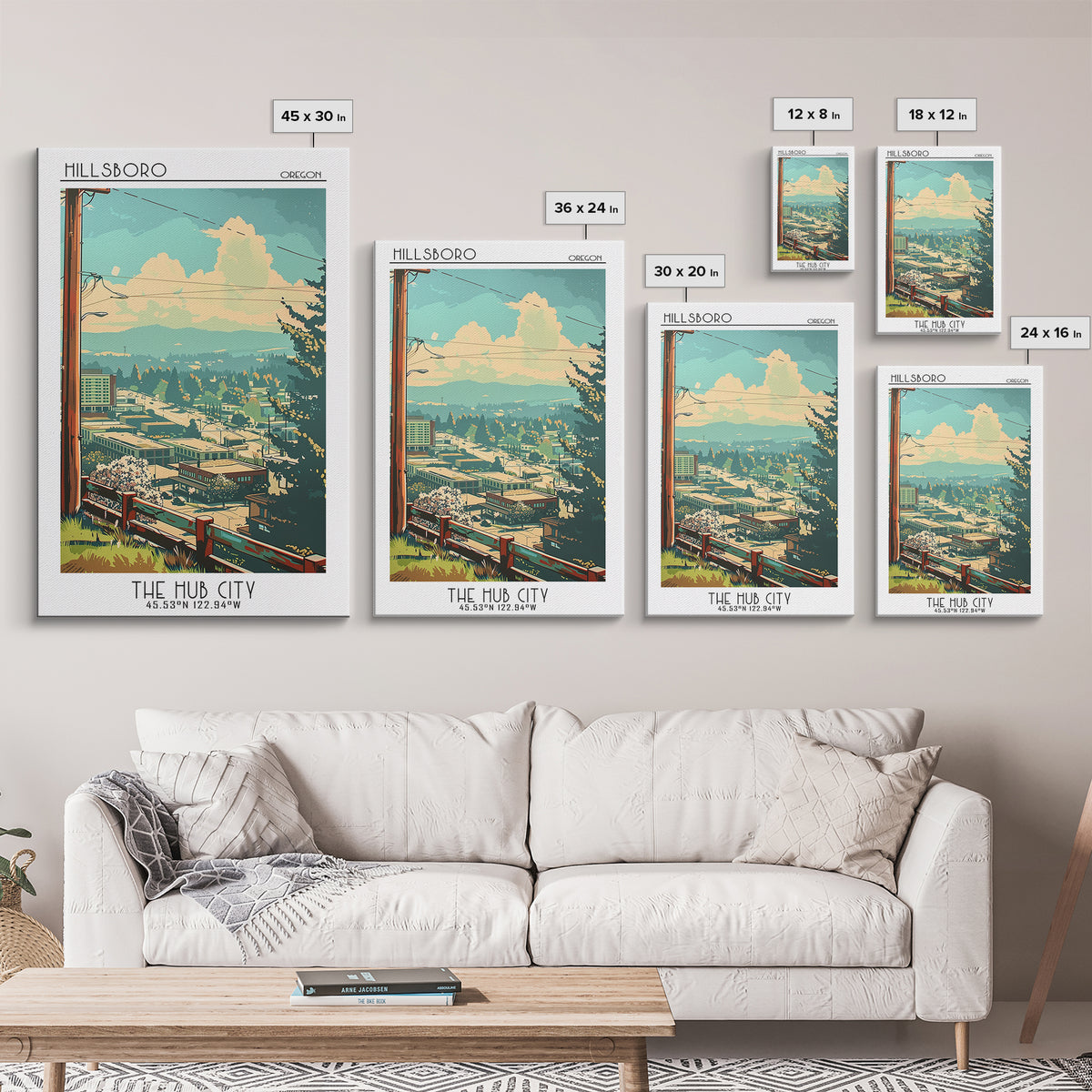 Hillsboro Oregon Travel Poster, Canvas Print, Retro Wall Art, Travel Print, Retro Travel Print, Travel Wall Decor, Modern Wall Decor
