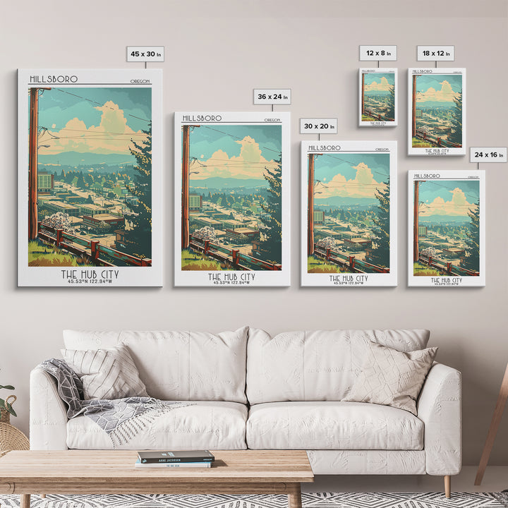 Hillsboro Oregon Travel Poster, Canvas Print, Retro Wall Art, Travel Print, Retro Travel Print, Travel Wall Decor, Modern Wall Decor