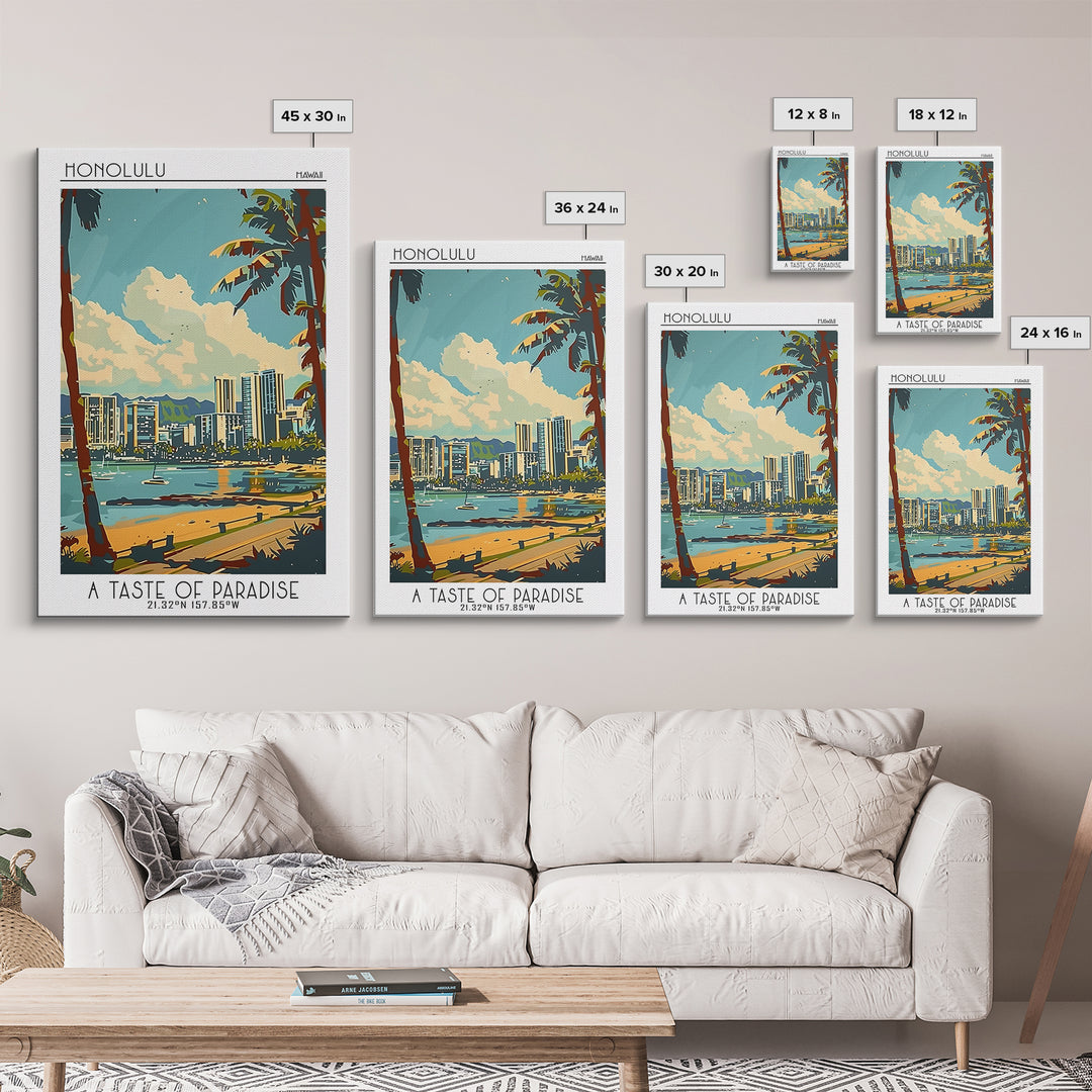 Honolulu Travel Poster, Framed Canvas Print, Poster Print, Travel Wall Art, Fine Art Print, Travel Decor, Art Print, Wanderlust Gift