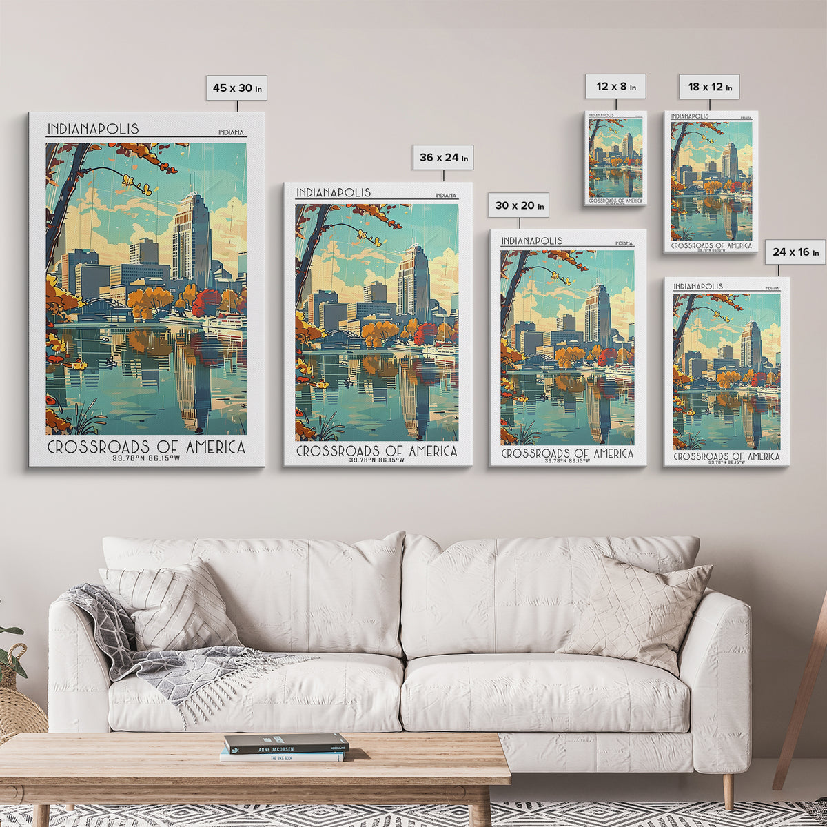 Indianapolis Travel Poster, Framed Canvas Print, Retro Wall Art, Travel Print, Travel Wall Art, Minimalist Poster, Modern Wall Decor