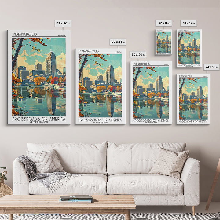 Indianapolis Travel Poster, Framed Canvas Print, Retro Wall Art, Travel Print, Travel Wall Art, Minimalist Poster, Modern Wall Decor