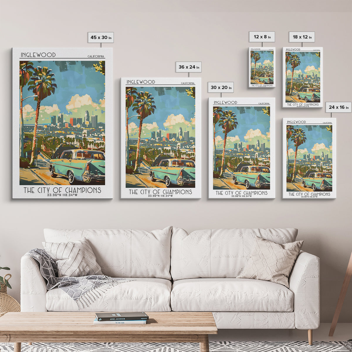 Inglewood California Travel Poster, Canvas Print, Travel Wall Decor, Minimalist Poster, City Travel Poster, Art Print, Landscape Art