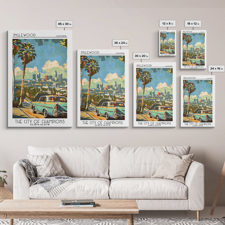 Inglewood California Travel Poster, Canvas Print, Travel Wall Decor, Minimalist Poster, City Travel Poster, Art Print, Landscape Art