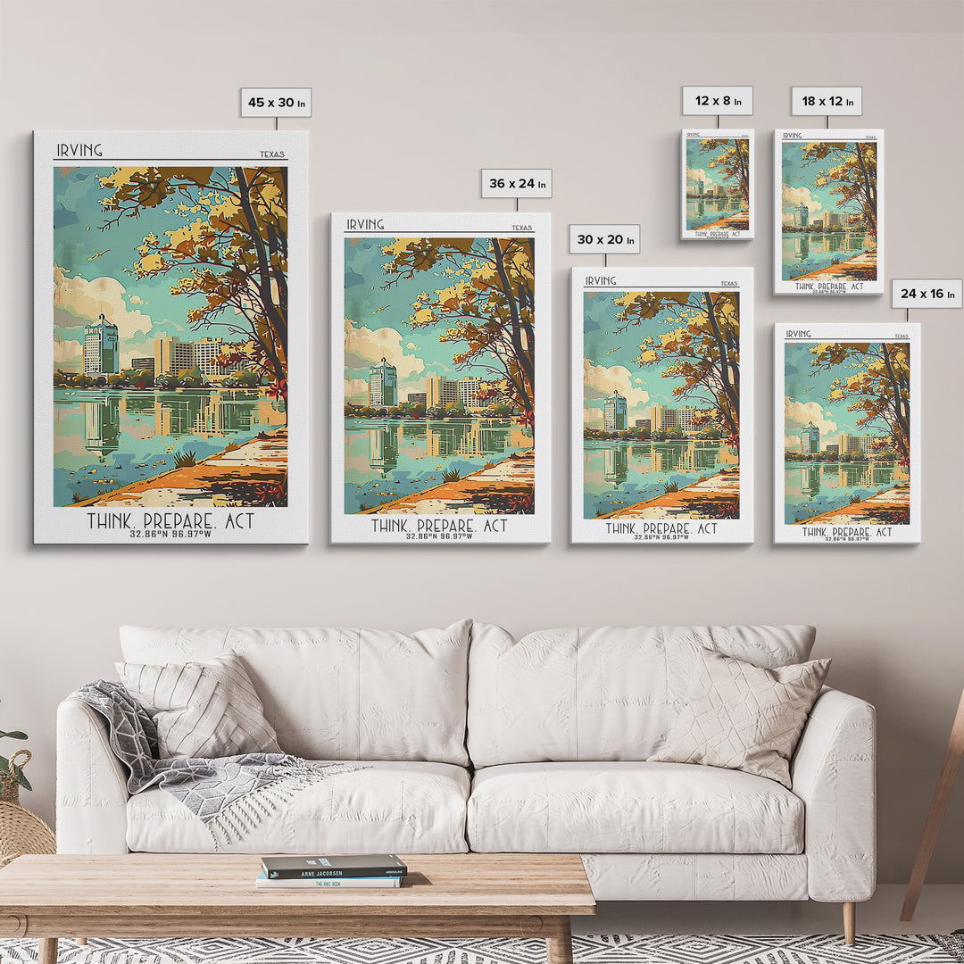 Irving Texas Travel Poster, Framed Canvas Print, City Art Print, Travel Wall Art, Gallery Wall Set, City Travel Poster, Travel Decor