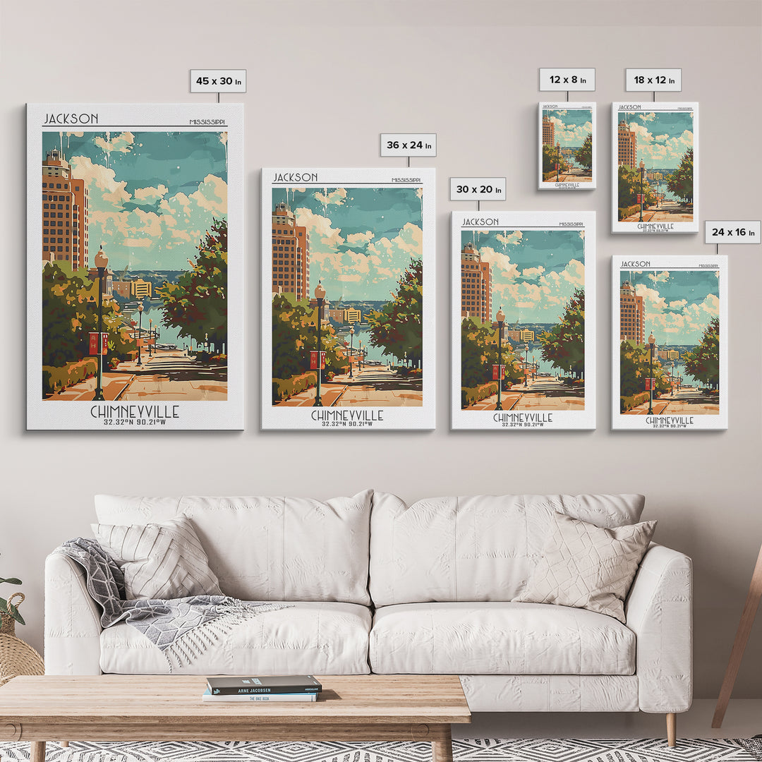 Jackson Mississippi Travel Poster, Framed Canvas Print, Travel Wall Decor, Minimalist Poster, City Travel Poster, Retro Travel Print