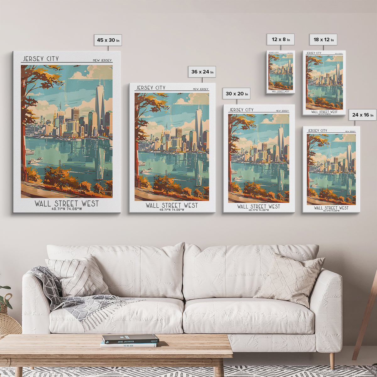 Jersey City Travel Poster, Canvas Print, Retro Travel Poster, City Wall Art, Vintage Travel Art, Mid Century Wall Art, Travel Prints