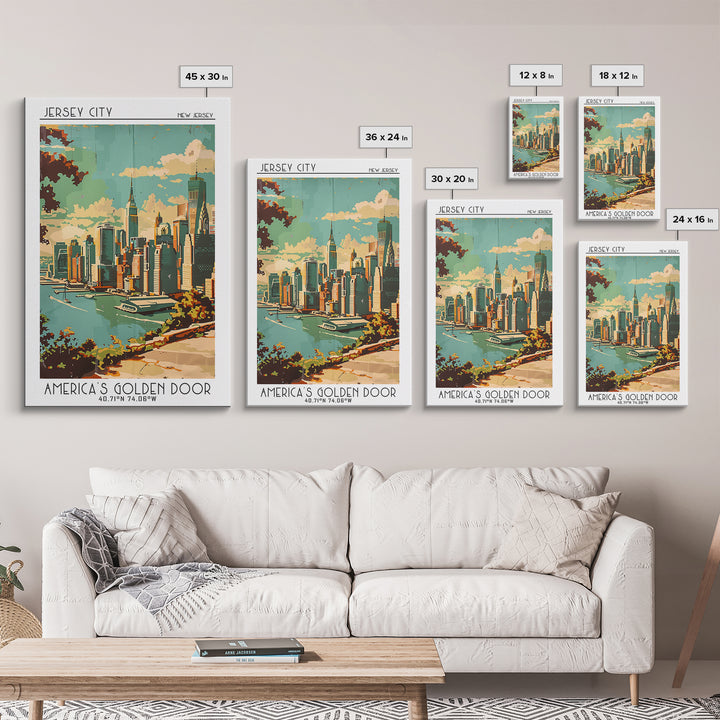 Jersey City New Jersey Travel Poster, Canvas Print, City Art Print, Travel Wall Art, Minimalist Poster, Retro Wall Art, Poster Print