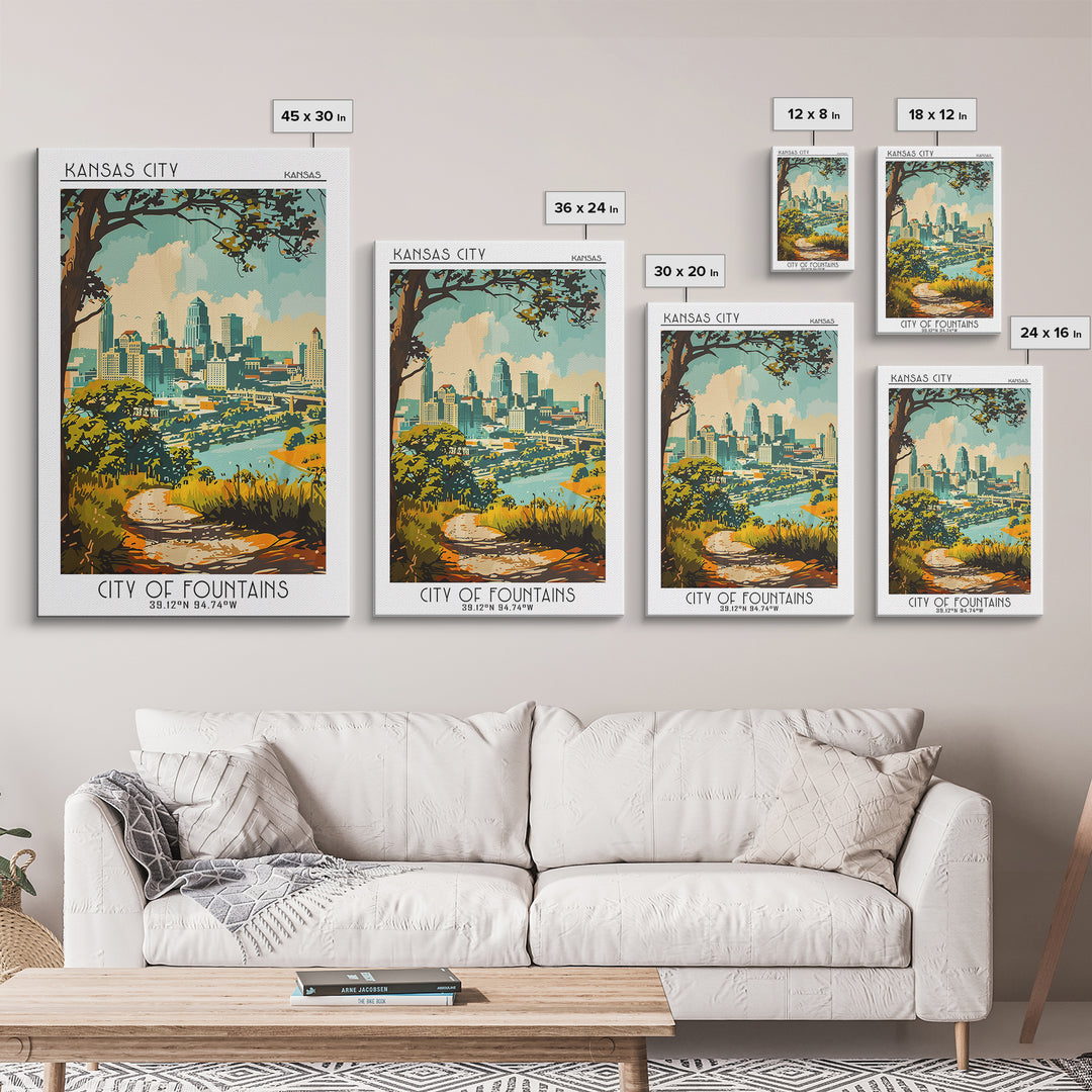 Kansas City Travel Poster, Framed Canvas Print, City Art Print, Travel Wall Art, City Travel Poster, Landscape Art, Gallery Wall Set