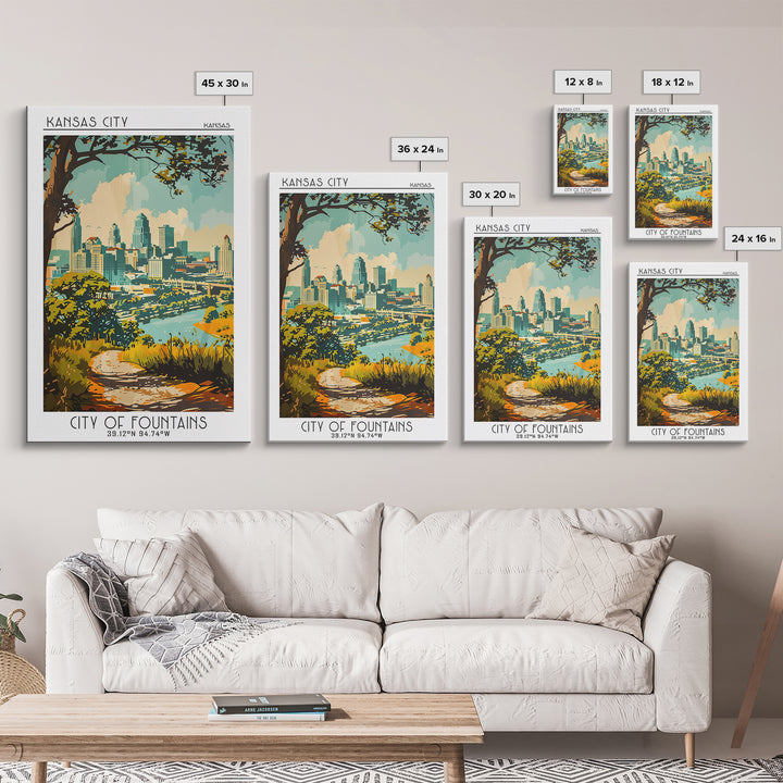 Kansas City Travel Poster, Framed Canvas Print, City Art Print, Travel Wall Art, City Travel Poster, Landscape Art, Gallery Wall Set