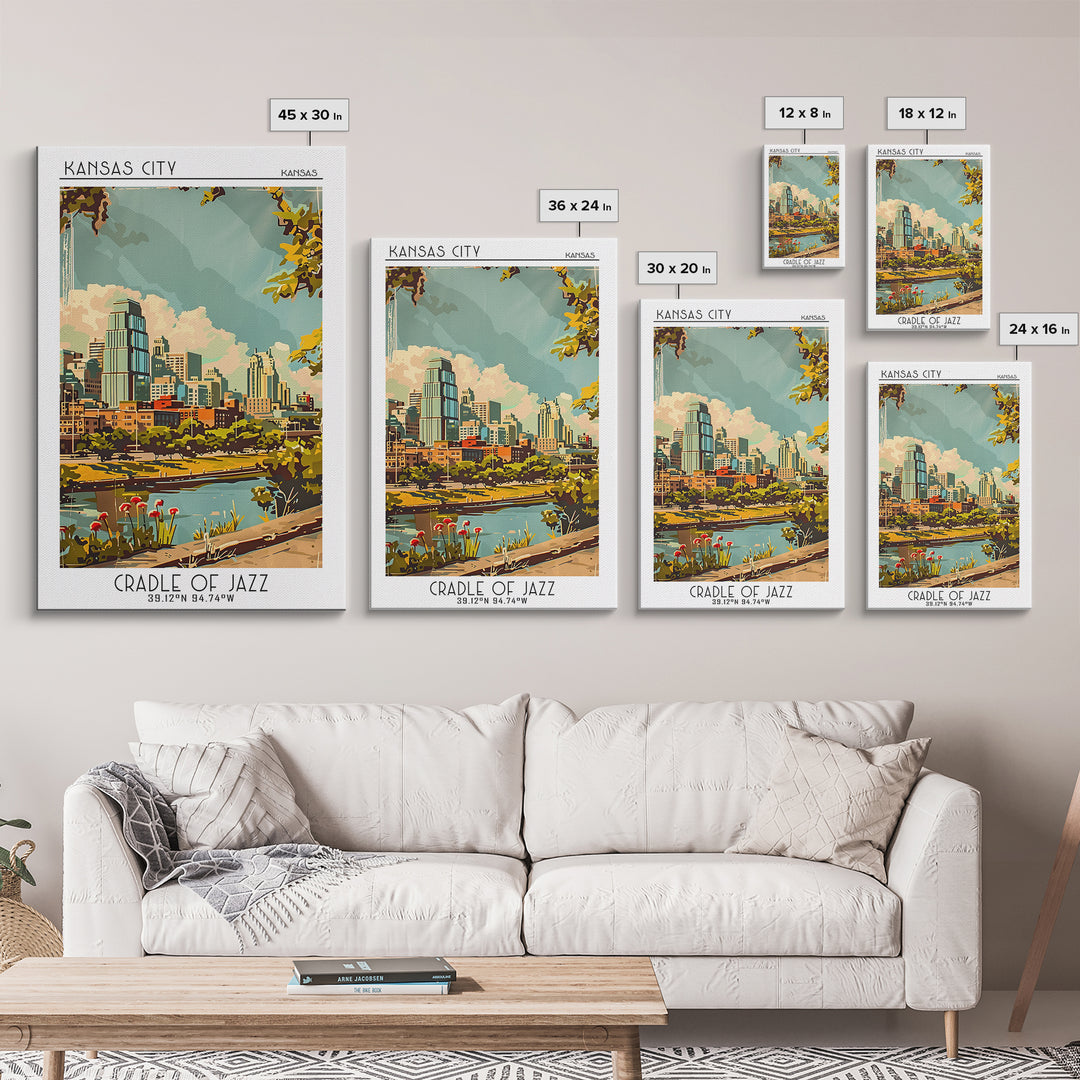 Kansas City Kansas Travel Poster, Canvas Print, City Art Print, Travel Wall Art, Watercolor Cityscape, Travel Prints, Retro Wall Art