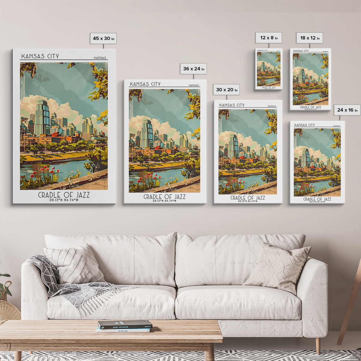 Kansas City Kansas Travel Poster, Canvas Print, City Art Print, Travel Wall Art, Watercolor Cityscape, Travel Prints, Retro Wall Art