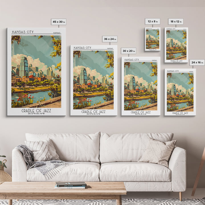 Kansas City Kansas Travel Poster, Canvas Print, City Art Print, Travel Wall Art, Watercolor Cityscape, Travel Prints, Retro Wall Art