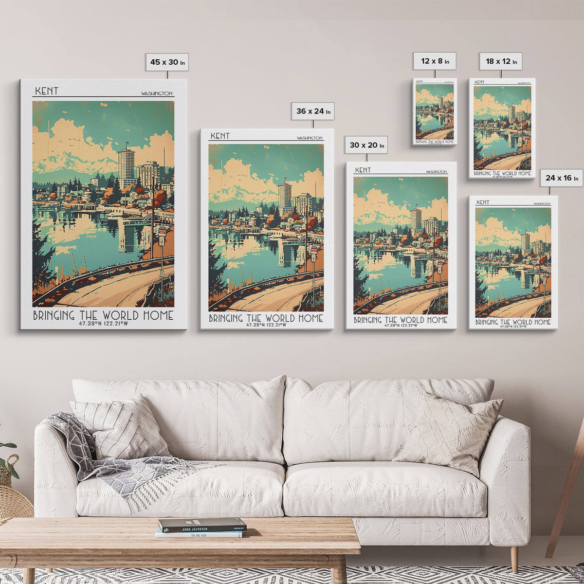 Kent Washington Travel Poster, Canvas Print, Retro Wall Art, Travel Print, Living Room Wall Art, Modern Wall Decor, Gallery Wall Set