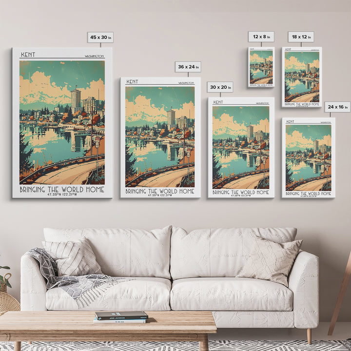 Kent Washington Travel Poster, Canvas Print, Retro Wall Art, Travel Print, Living Room Wall Art, Modern Wall Decor, Gallery Wall Set