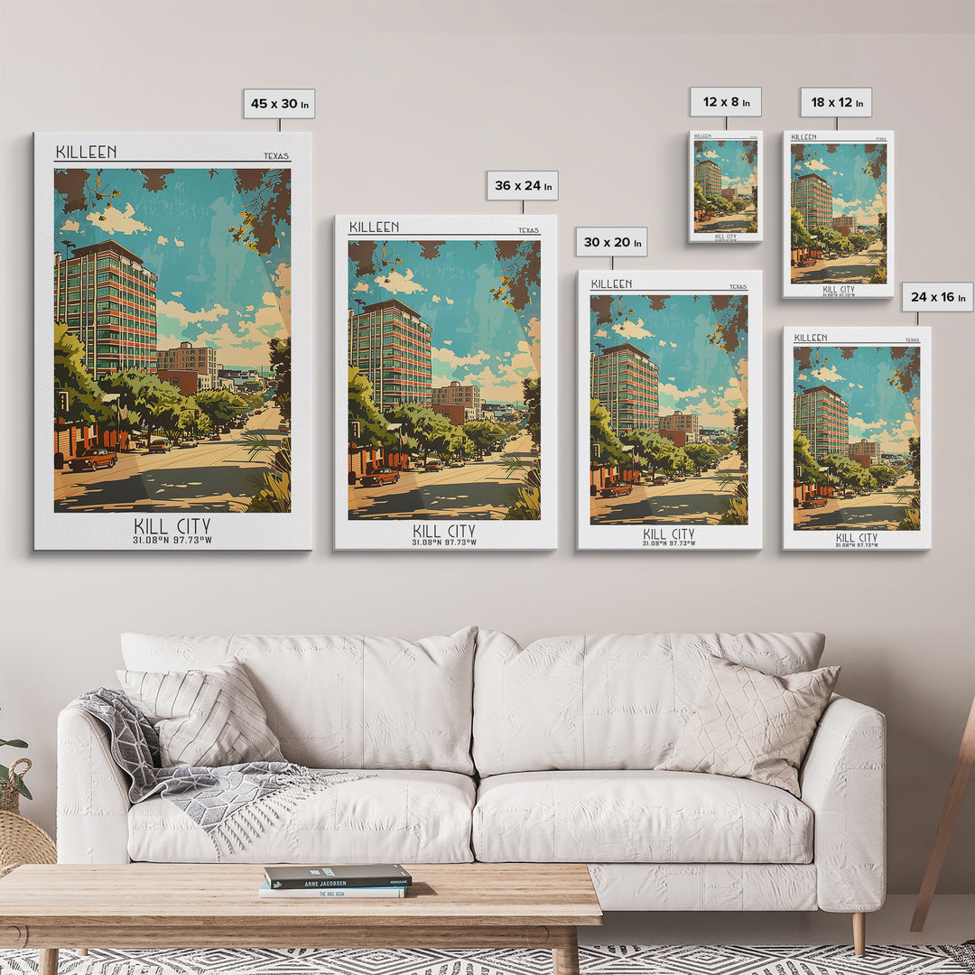 Killeen Travel Poster, Framed Canvas Print, Travel Art Print, Modern Wall Decor, Travel Wall Art, Home Office Decor, Wanderlust Gift