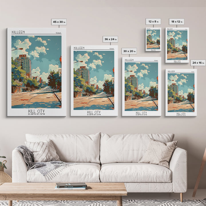 Killeen Texas Travel Poster, Canvas Print, Retro Wall Art, Travel Print, Mid Century Wall Art, Living Room Wall Art, Wanderlust Gift