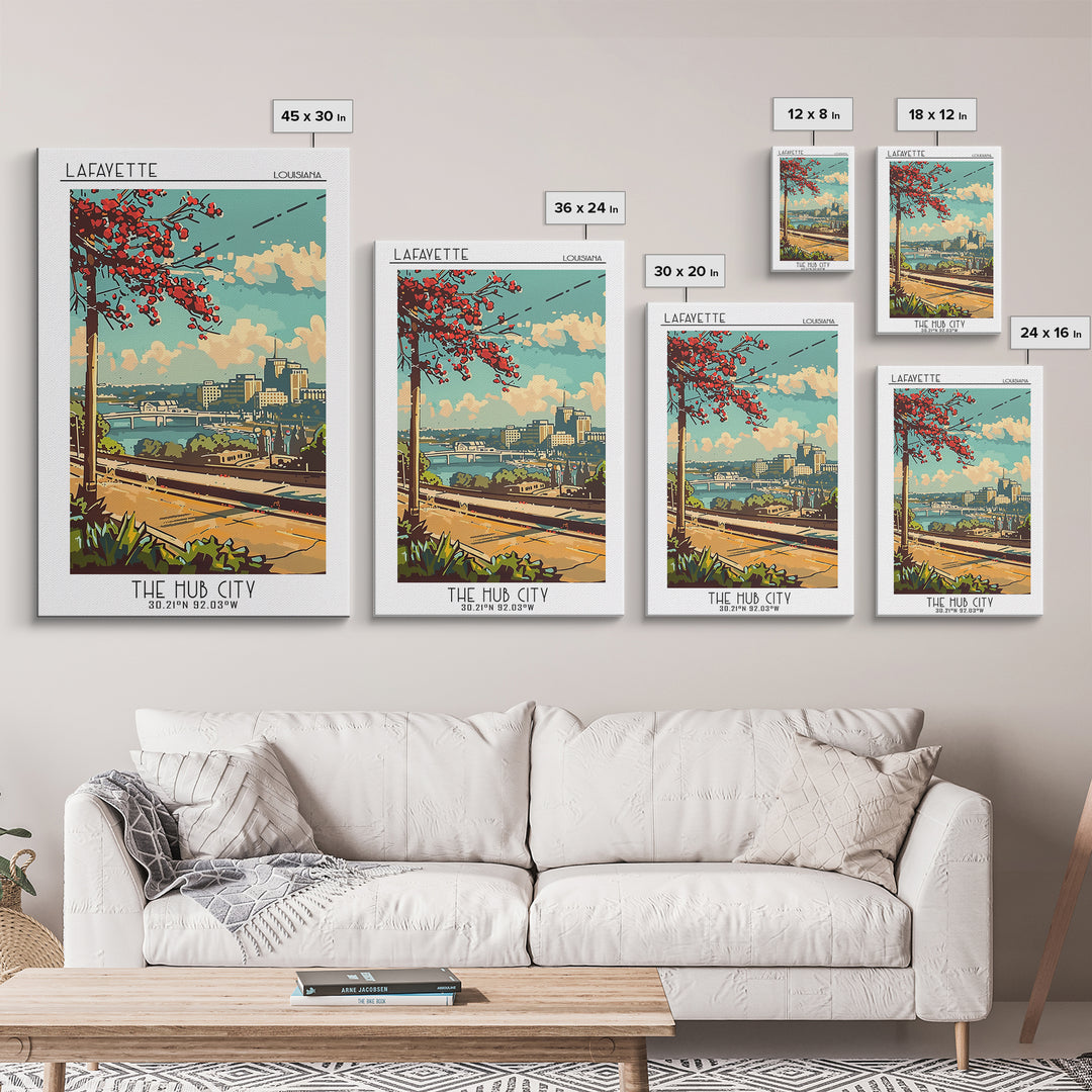 Lafayette Travel Poster, Framed Canvas Print, Travel Wall Art, City Wall Art, Retro Wall Art, Gallery Wall Set, Living Room Wall Art
