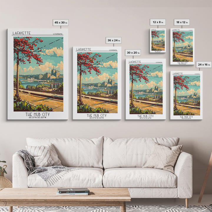 Lafayette Travel Poster, Framed Canvas Print, Travel Wall Art, City Wall Art, Retro Wall Art, Gallery Wall Set, Living Room Wall Art