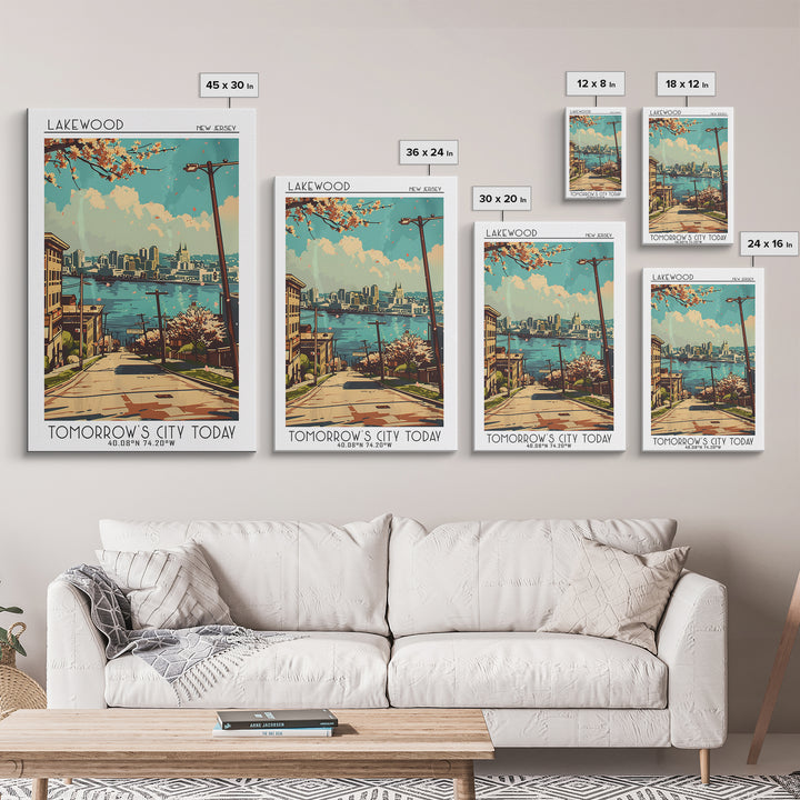 Lakewood New Jersey Travel Poster, Framed Canvas Print, City Travel Poster, Vintage City Poster, Fine Art Print, Retro Travel Poster