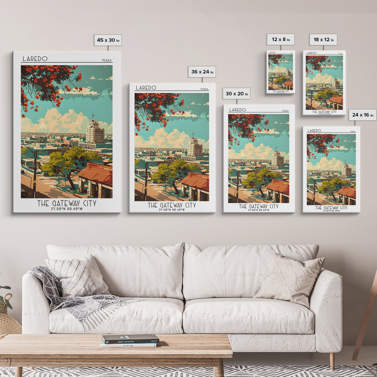 Laredo Travel Poster, Framed Canvas Print, Travel Prints, Landscape Art, Wall Art, Colorful Wall Art, Home Decor, City Travel Poster