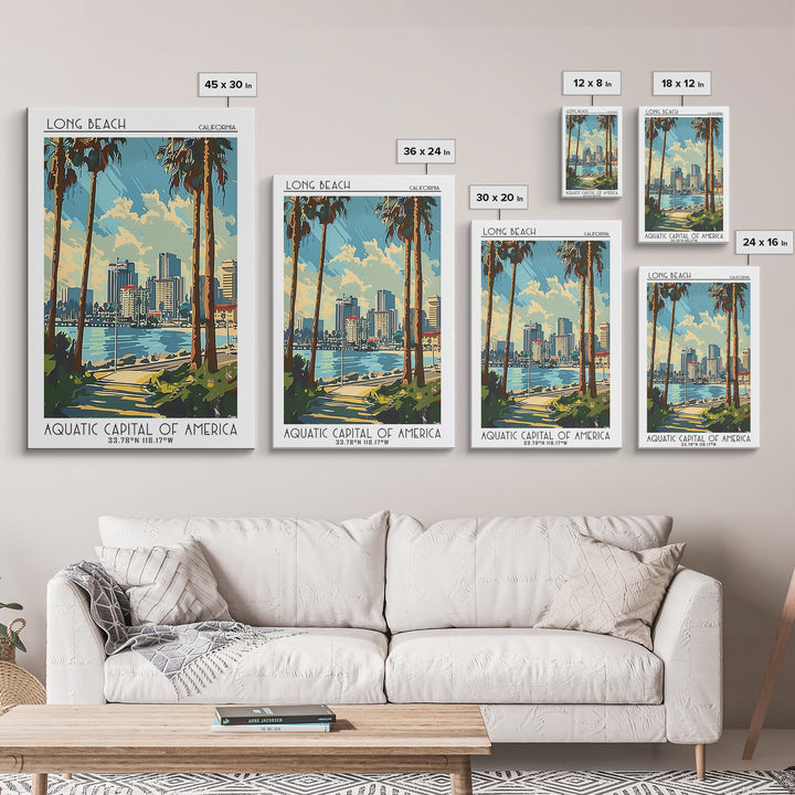 Long Beach Travel Poster, Framed Canvas Print, Travel Wall Art, City Wall Art, Vintage Travel, Living Room Wall Art, Wanderlust Gift