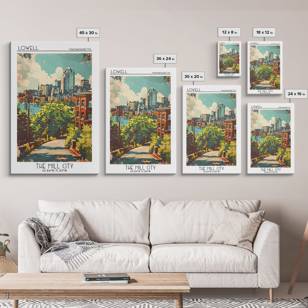 Lowell Travel Poster, Framed Canvas Print, City Travel Poster, Travel Wall Decor, Art Print, Retro Wall Art, Landscape Art, Wall Art