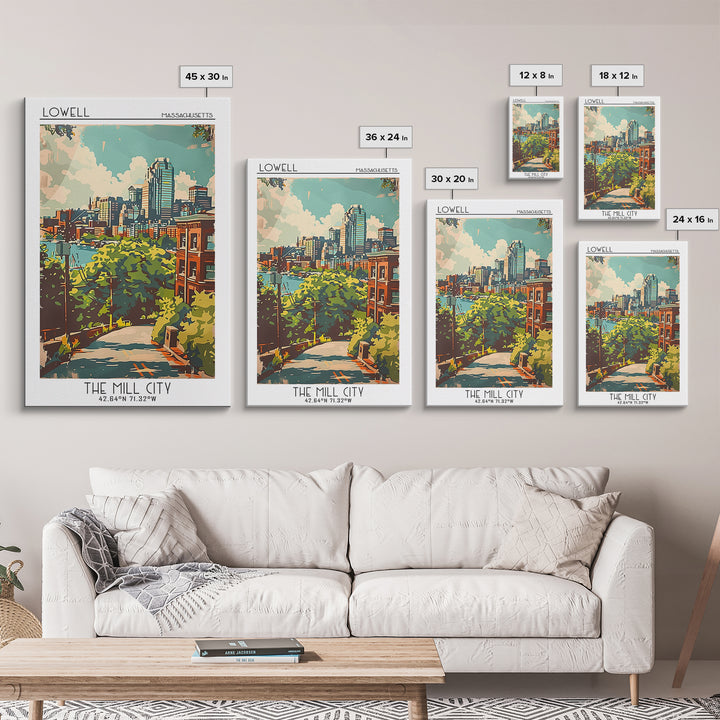 Lowell Travel Poster, Framed Canvas Print, City Travel Poster, Travel Wall Decor, Art Print, Retro Wall Art, Landscape Art, Wall Art