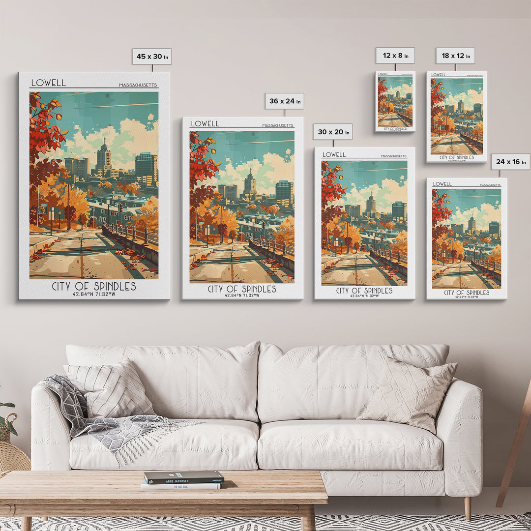 Lowell Massachusetts Travel Poster, Canvas Print, Poster Print, Travel Wall Art, Travel Decor, Home Office Decor, Retro Travel Print