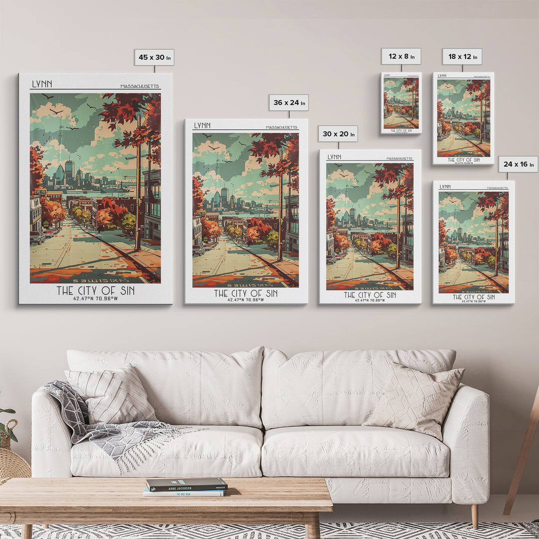 Lynn Massachusetts Travel Poster, Canvas Print, Retro Travel Poster, City Wall Art, Retro Wall Art, Living Room Wall Art, Poster Art