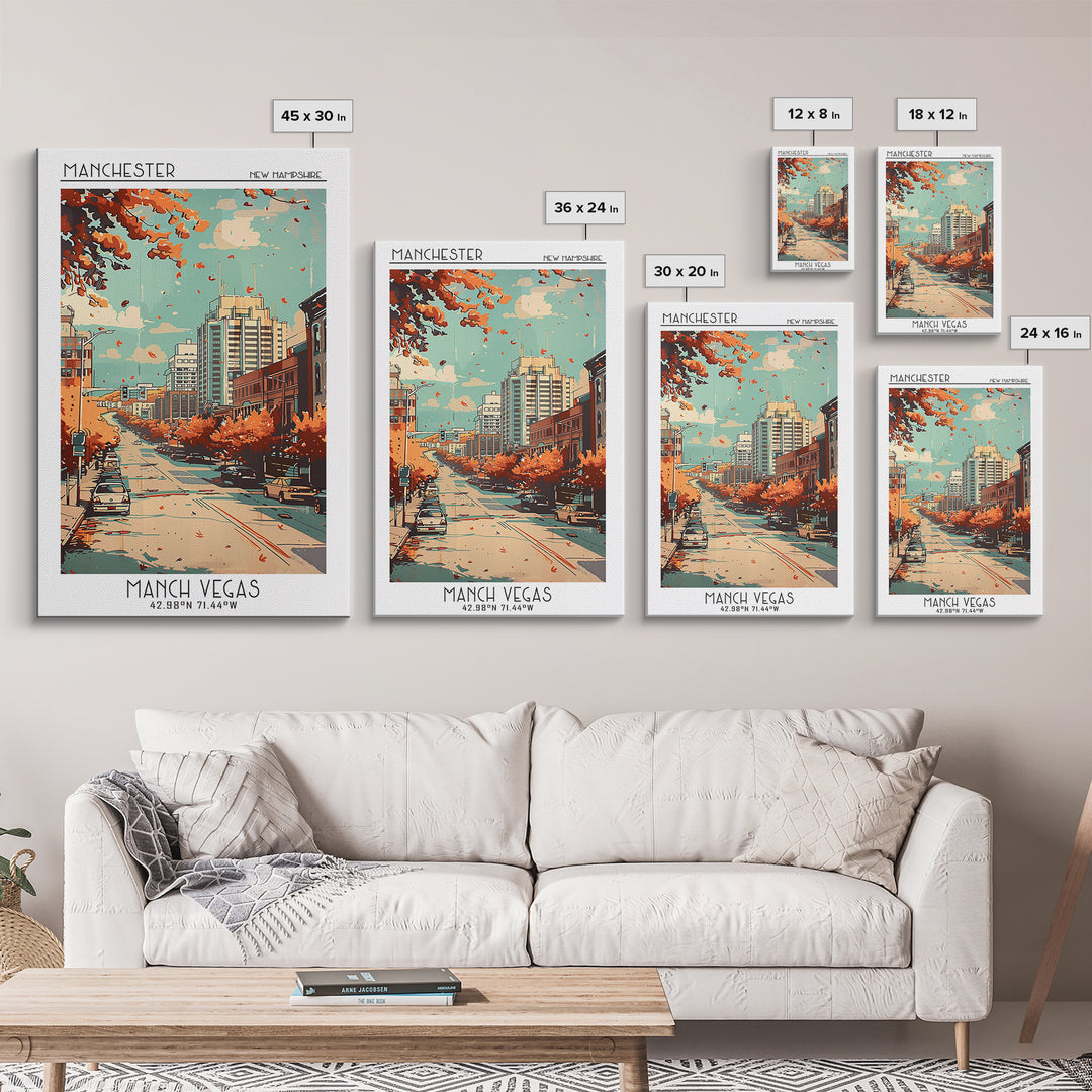 Manchester New Hampshire Travel Poster, Canvas Print, City Travel Poster, Travel Wall Art, Living Room Wall Art, Retro Travel Poster