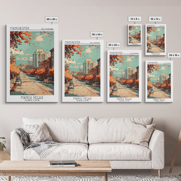 Manchester New Hampshire Travel Poster, Canvas Print, City Travel Poster, Travel Wall Art, Living Room Wall Art, Retro Travel Poster