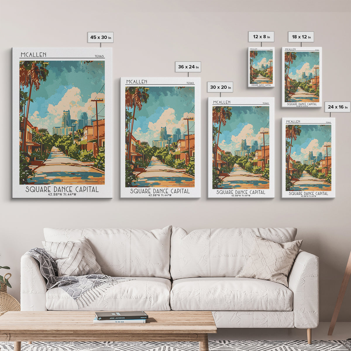 McAllen Travel Poster, Framed Canvas Print, City Travel Poster, Travel Wall Decor, Travel Posters, Retro Travel Poster, Poster Print