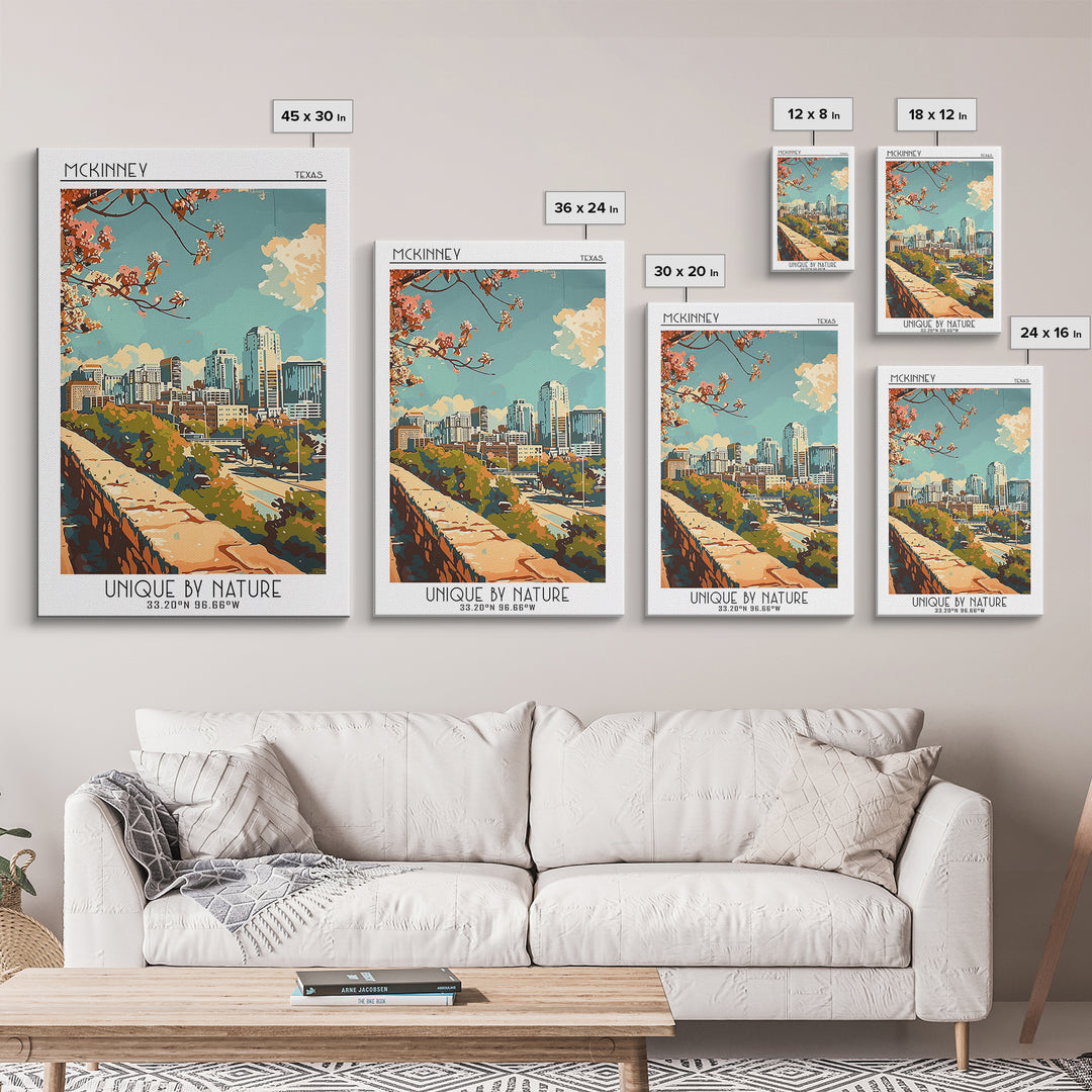 McKinney Texas Travel Poster, Framed Canvas Print, Retro Wall Art, Travel Print, Retro Travel Poster, Art Print, Vintage City Poster
