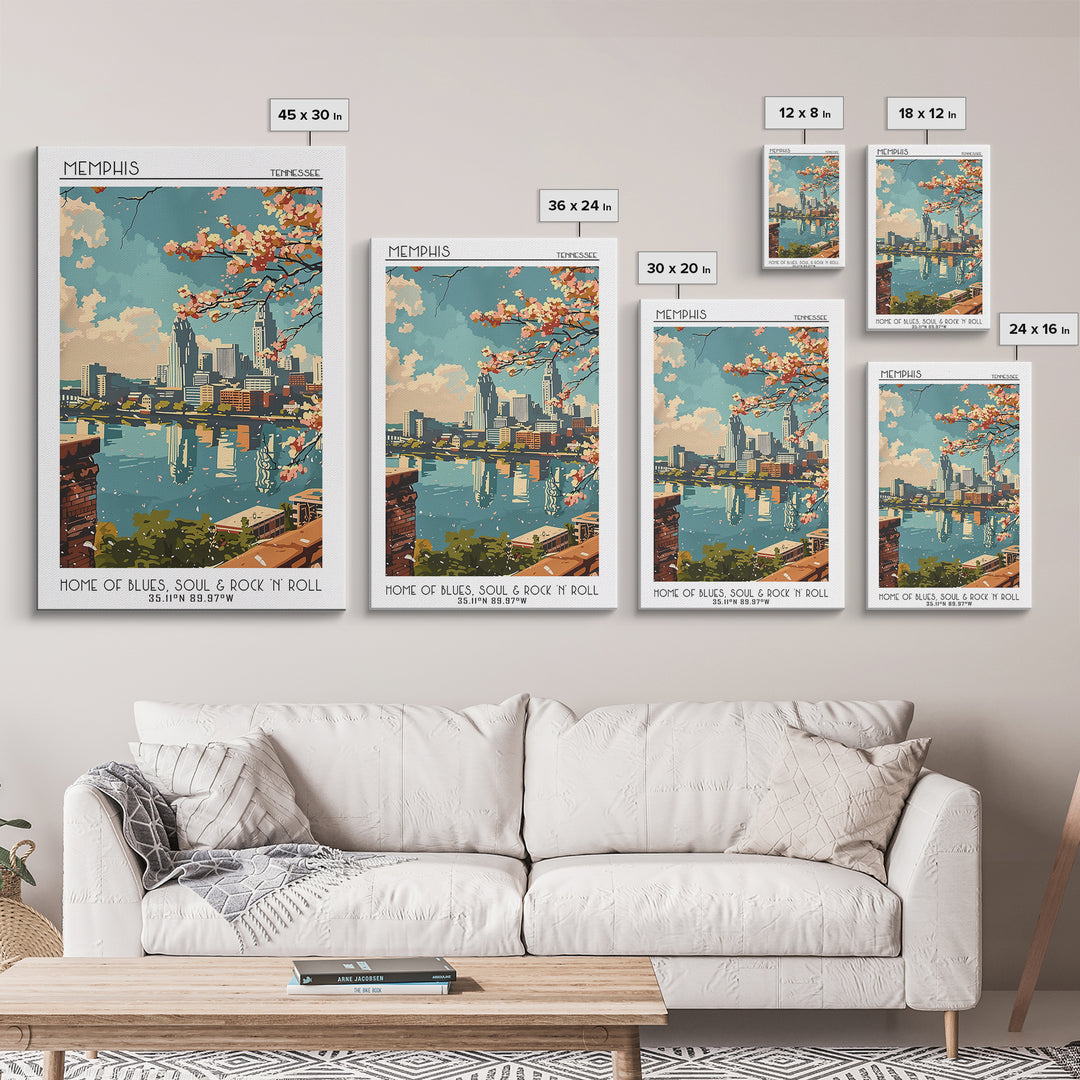 Memphis Travel Poster, Framed Canvas Print, City Art Print, Travel Wall Art, City Illustration, Modern Wall Decor, Travel Wall Decor