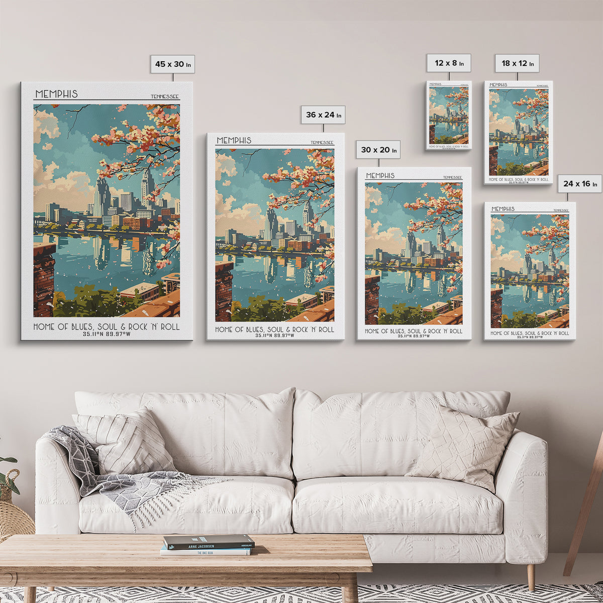 Memphis Travel Poster, Framed Canvas Print, City Art Print, Travel Wall Art, City Illustration, Modern Wall Decor, Travel Wall Decor