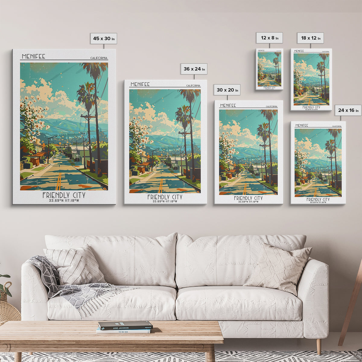 Menifee Travel Poster, Canvas Print, Travel Prints, Landscape Art, Travel Print, Retro Travel Poster, Poster Print, Gallery Wall Set