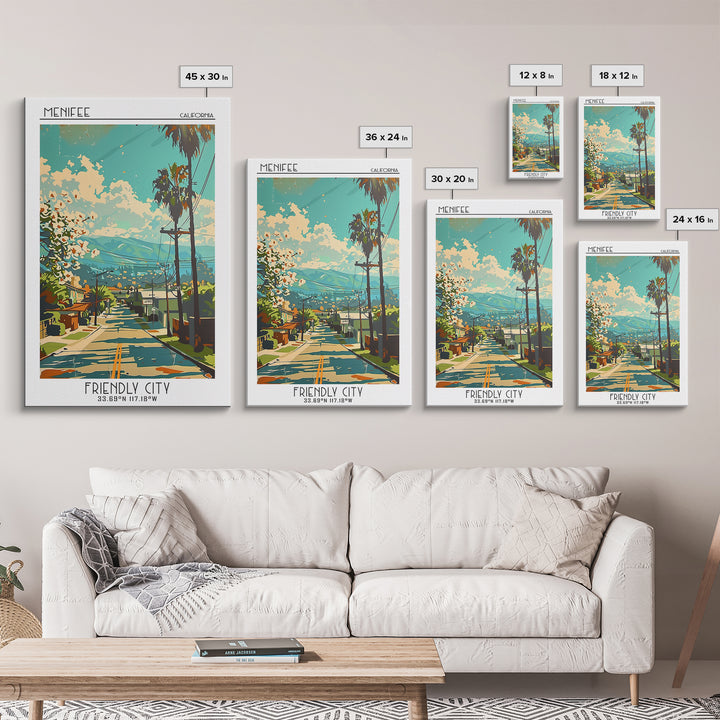 Menifee Travel Poster, Canvas Print, Travel Prints, Landscape Art, Travel Print, Retro Travel Poster, Poster Print, Gallery Wall Set