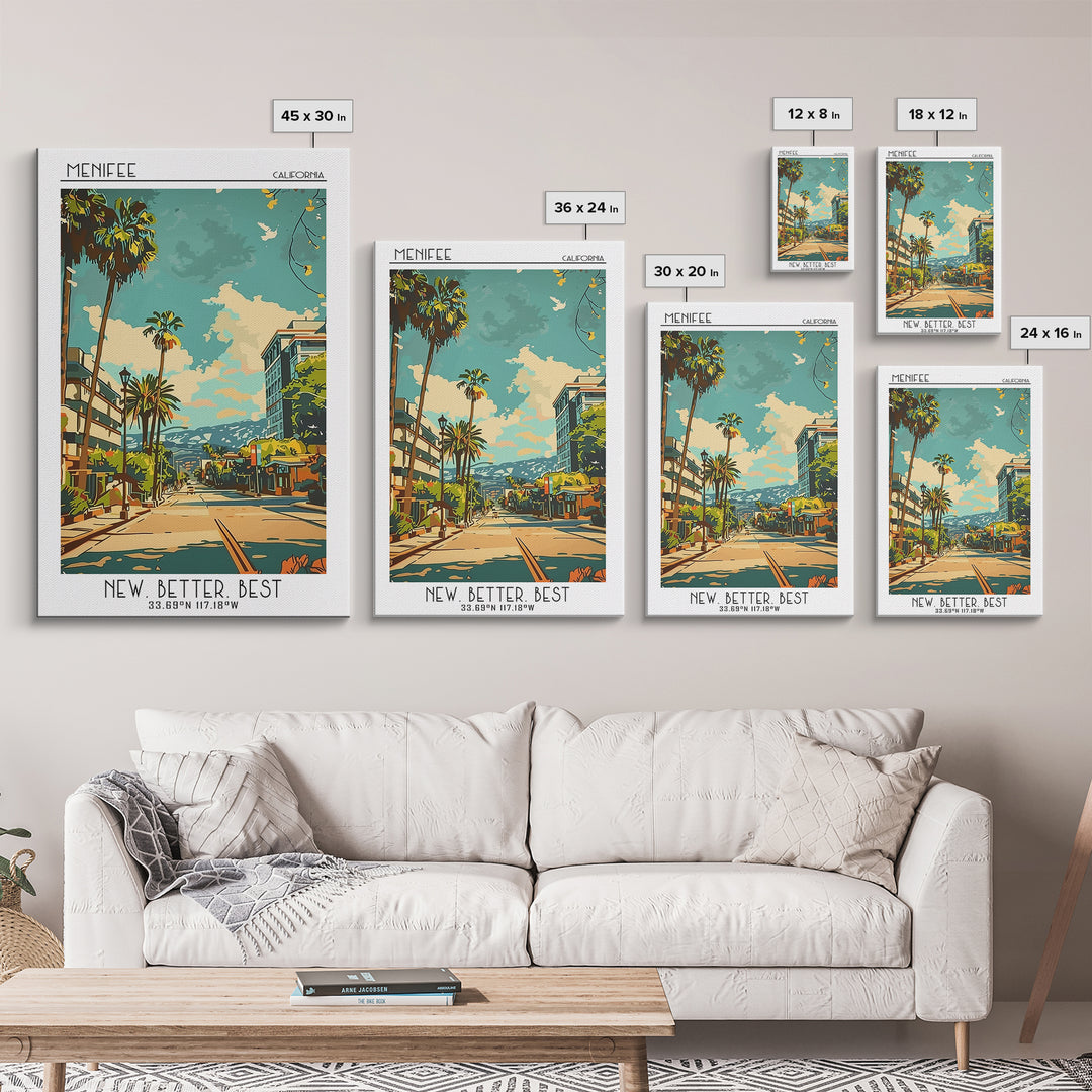 Menifee California Travel Poster, Canvas Print, City Travel Poster, Travel Wall Decor, Art Print, Poster Print, Mid Century Wall Art