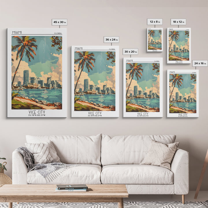 Miami Travel Poster, Canvas Print, City Travel Poster, Travel Wall Decor, Travel Wall Art, Poster Print, Wall Art, City Illustration